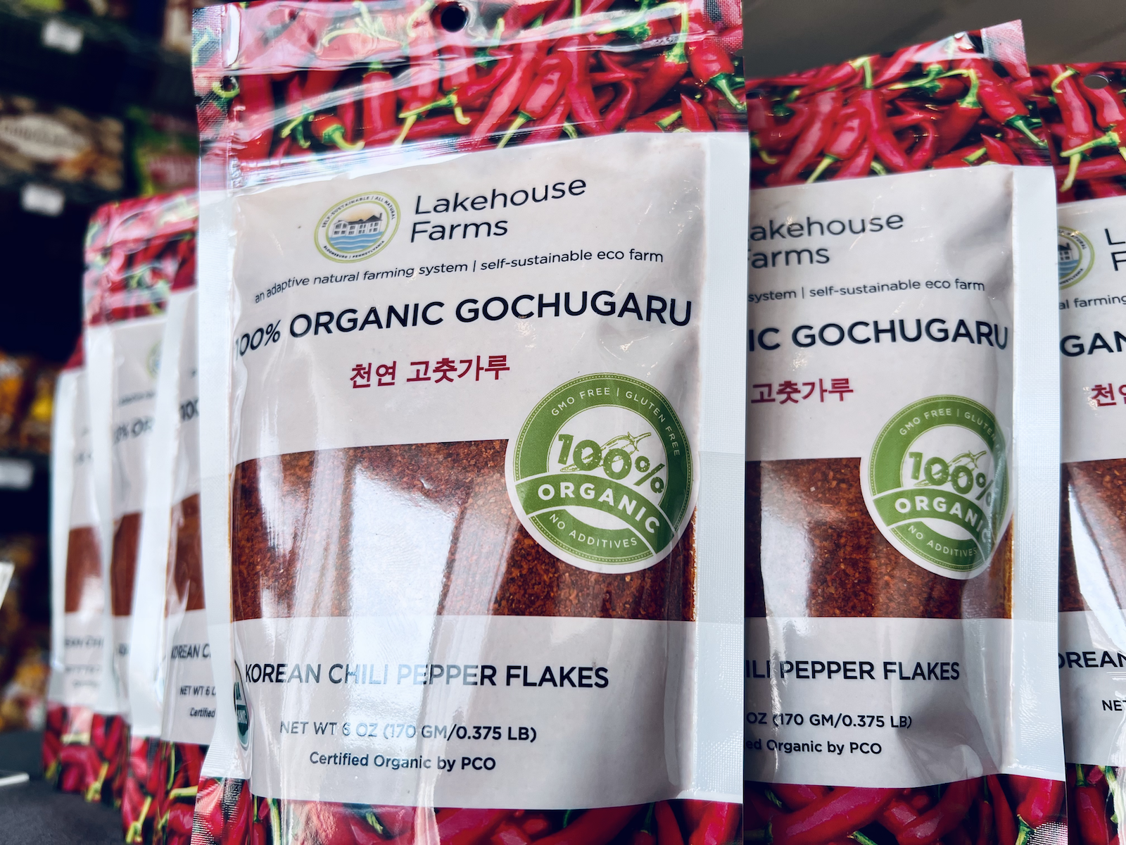 True Kimchi Cafe's shelves are stocked with Korean staples, like gochujang, doenjang, and gochugaru—the chili flake that’s responsible for the heat and red hue in many types of kimchi.