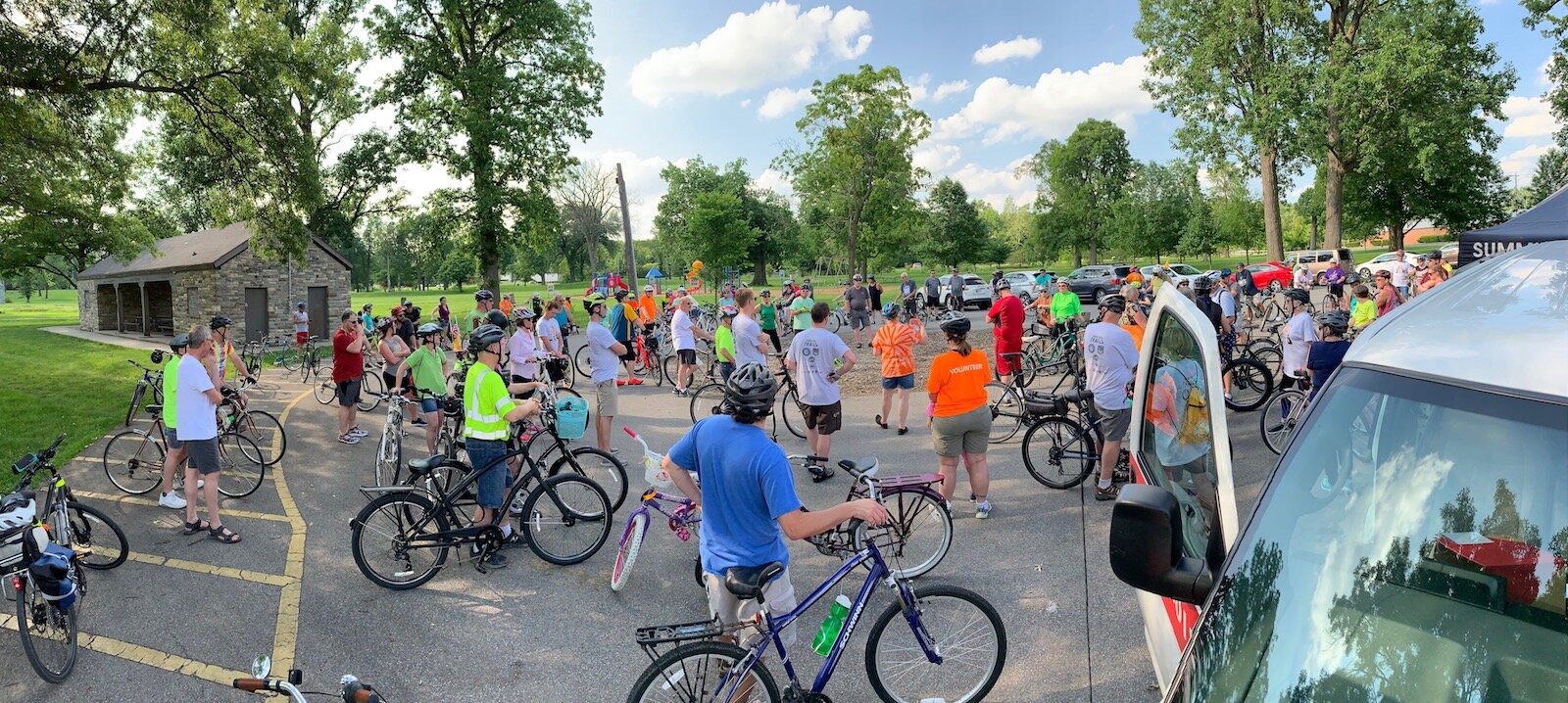 Cyclists meet for a weekly Trek the Trails ride.