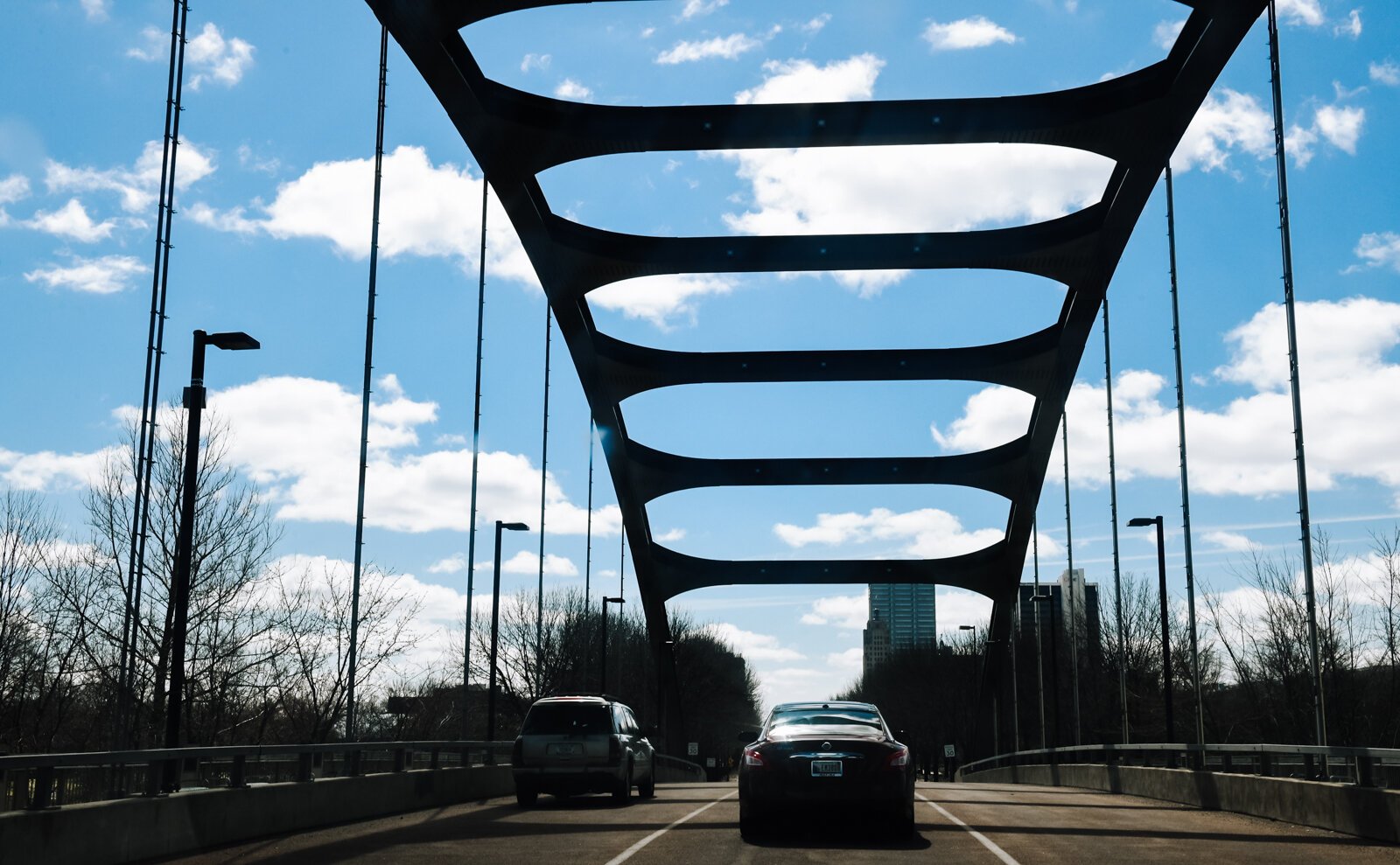 Cars pass over the Martin Luther King, Jr. Memorial Bridge.