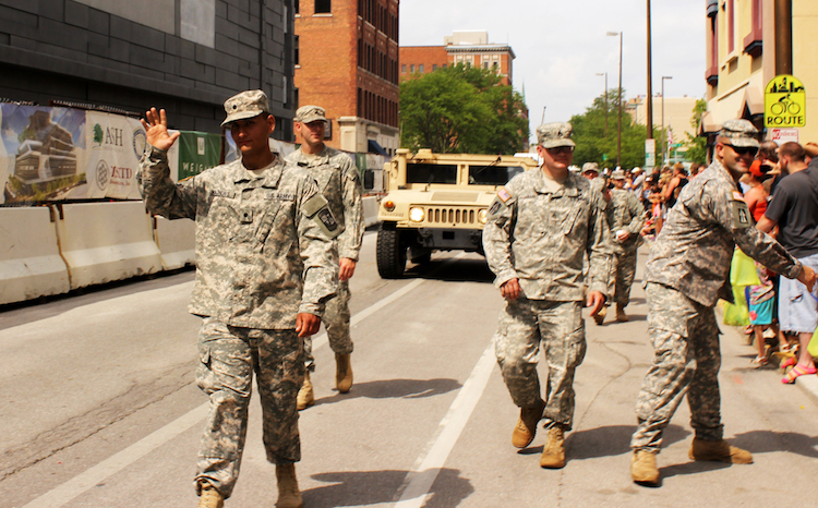 Military members greet civilians at the Three Rivers Festival in 2017.