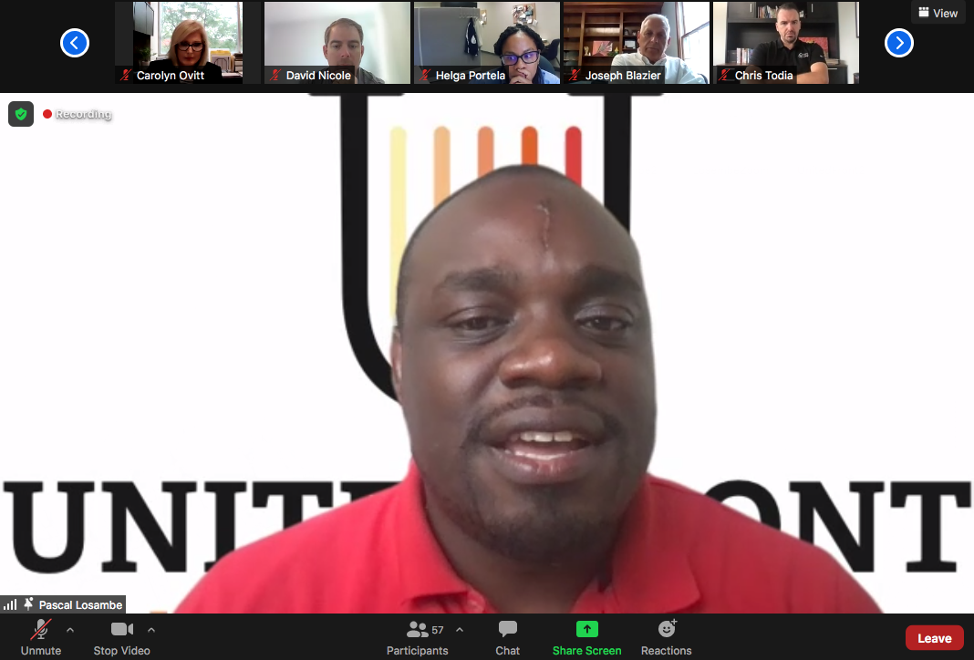 Dr. Pascal Losambe leads a Zoom session of United Front.