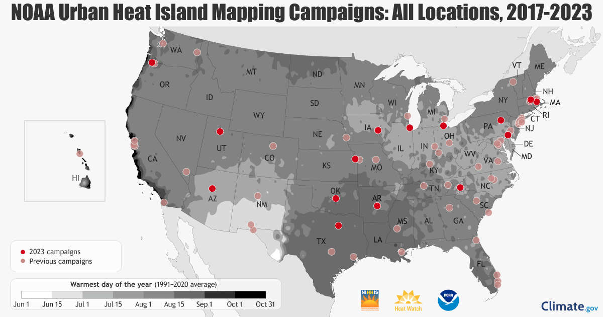 Cities that have completed Urban Heat Island mapping.
