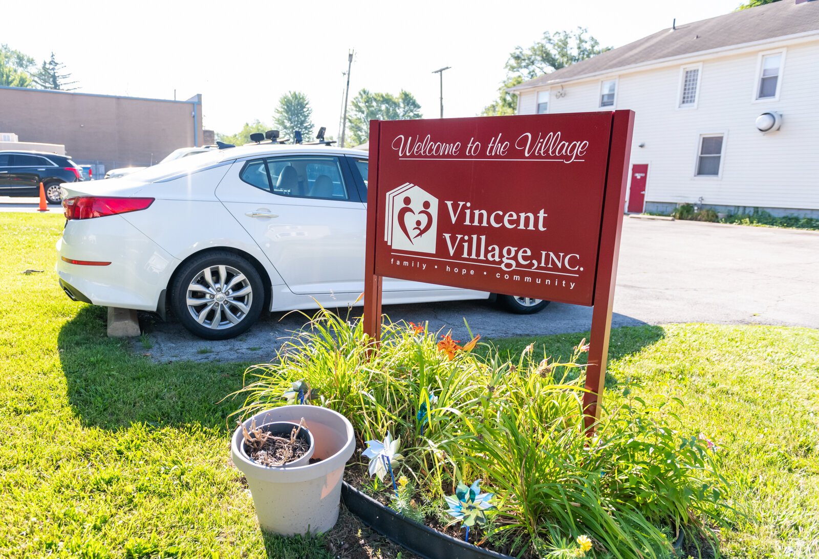 The sign at Vincent Village on July 19, 2022. Vincent Village is the only facility in Fort Wayne providing transitional housing for two-parent families with children and single female and single male-headed households with children.