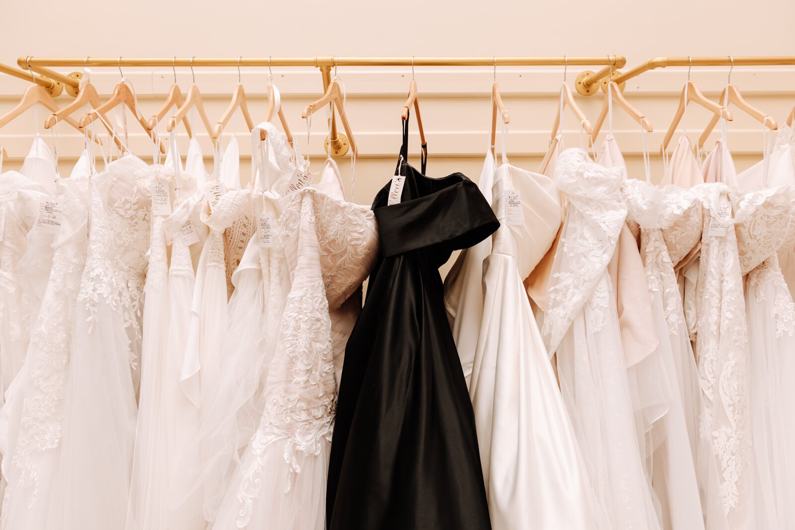 A black wedding dress at Ellen's Bridal & Dress Boutique in Wabash.