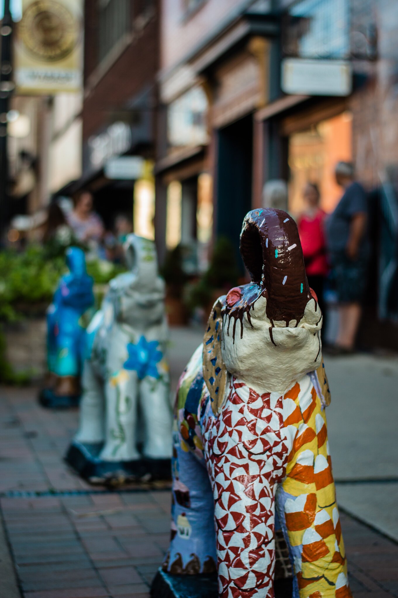 Colorful elephant sculptures in Downtown Wabash.