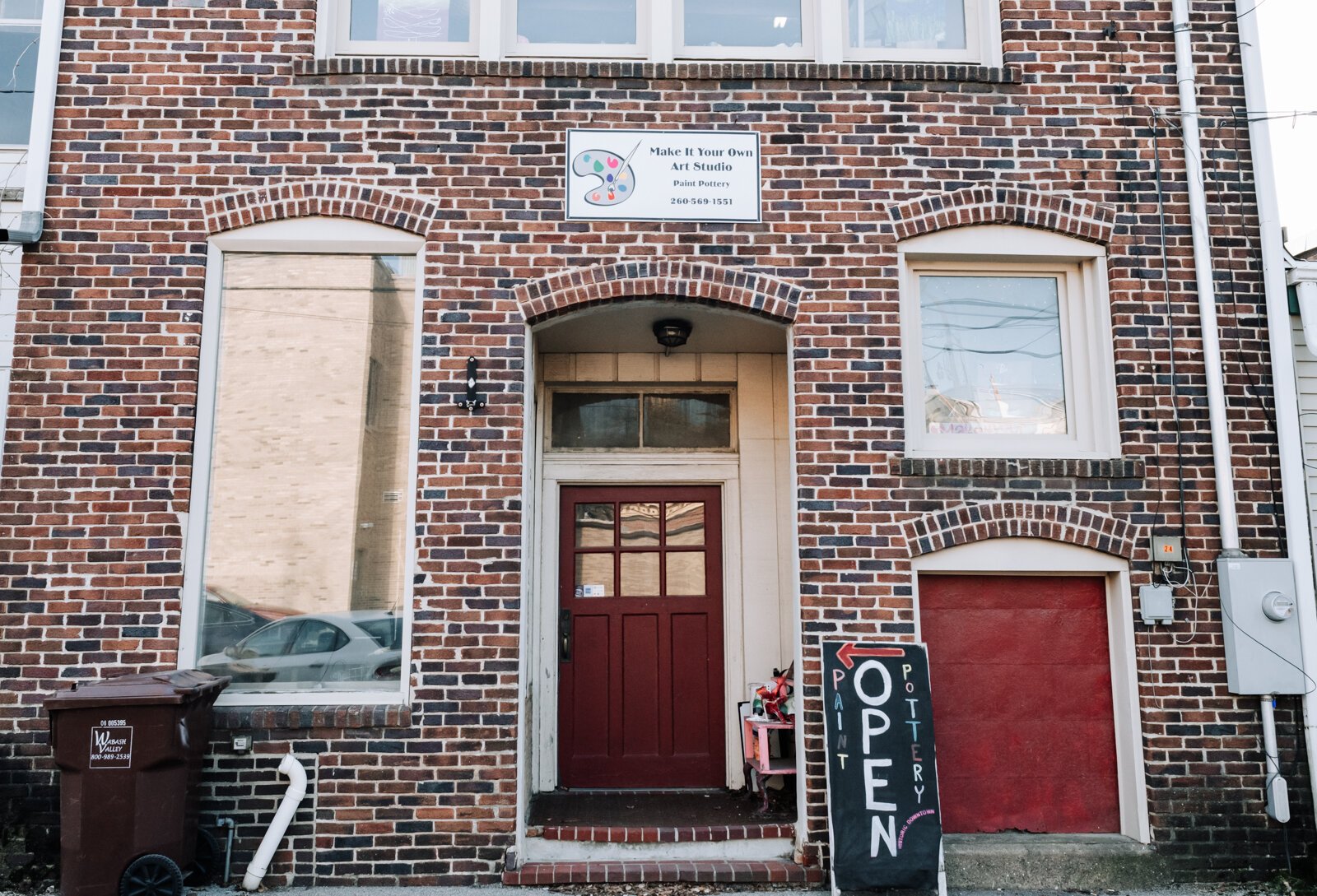 Exterior of the building at Make It Your Own Art Studio, 24 W Canal St, Wabash, IN 46992.