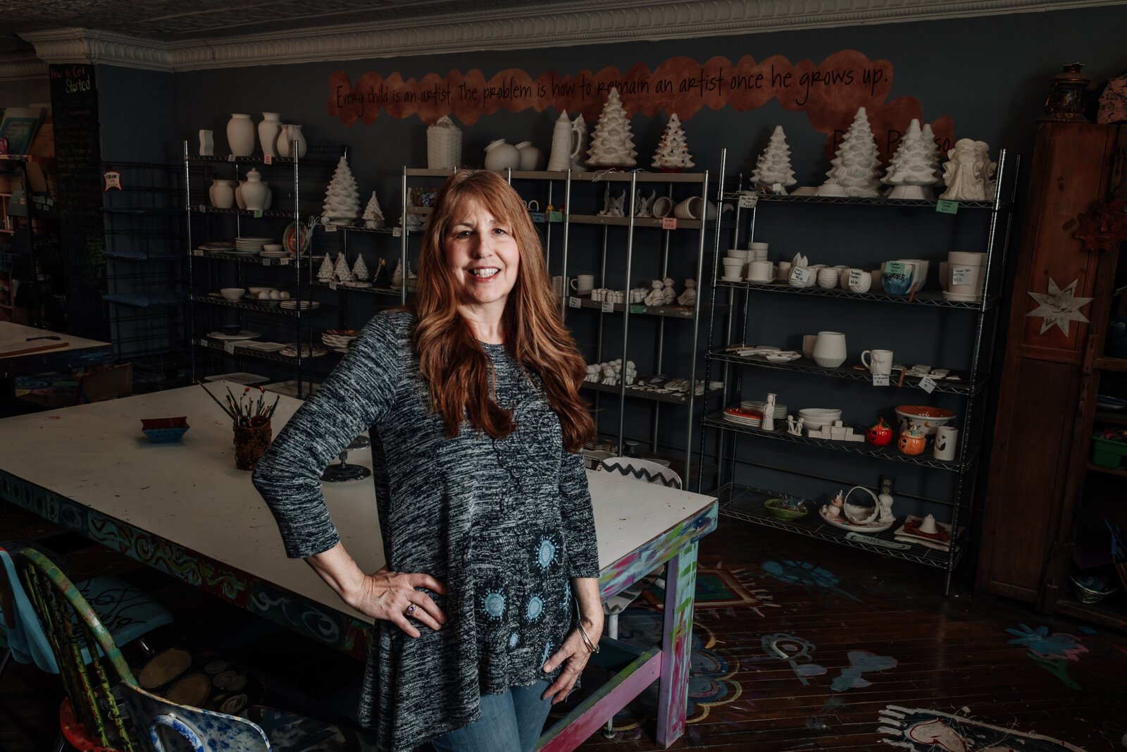 Portrait of Karen Eilts-Walter, owner of Make It Your Own Art Studio, 24 W Canal St, Wabash, IN 46992.