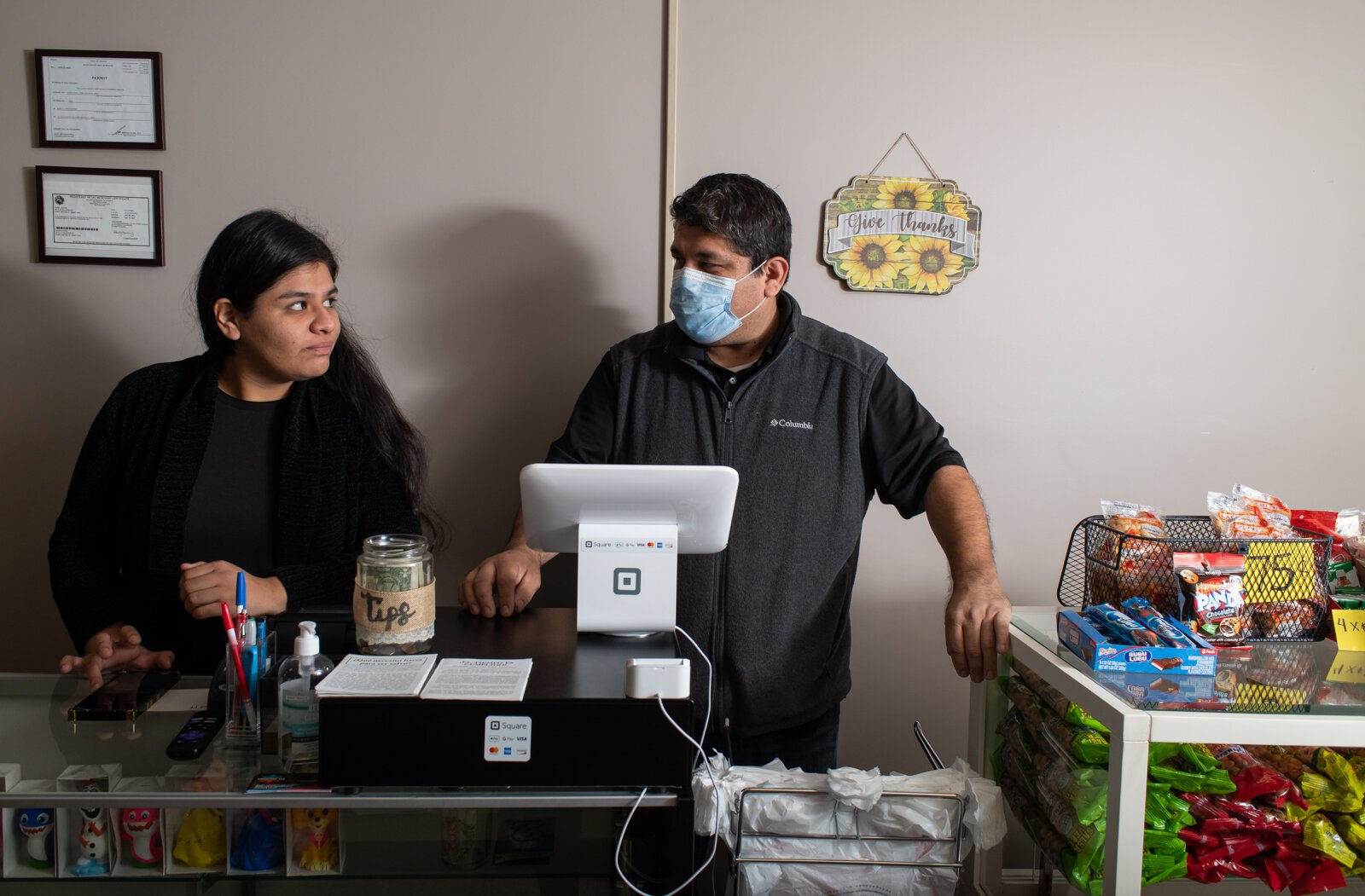 Judith Peña and her father Carlos Peña work together inside their shop Zion, 2312 S. Calhoun St.